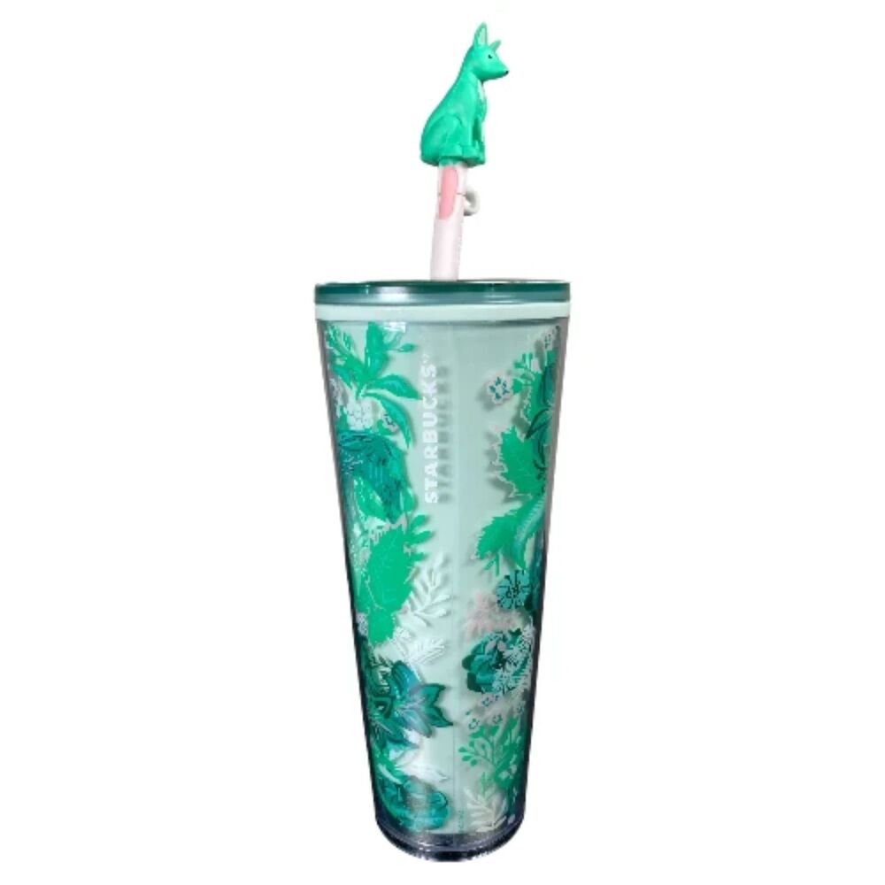 STARBUCKS Holiday 2022 Enchanted Forrest Venti Tumbler Fox Straw Topper 24oz NEW